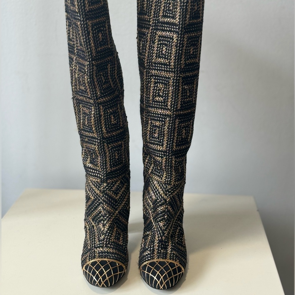 CHANEL Runway Byzantine Tweed Gold Cage High Boots 37 Pre fall 2012 - Picture 9 of 14